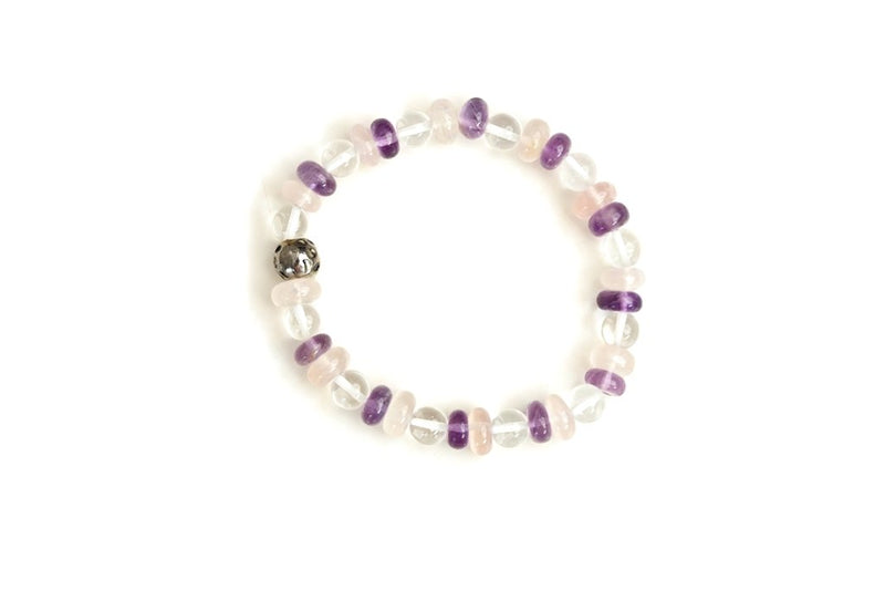 Buy Amethyst, rose quartz & clear quartz bracelet for strength, love and fulfilling relationship | Shop Verified Sustainable Womens Accessories on Brown Living™