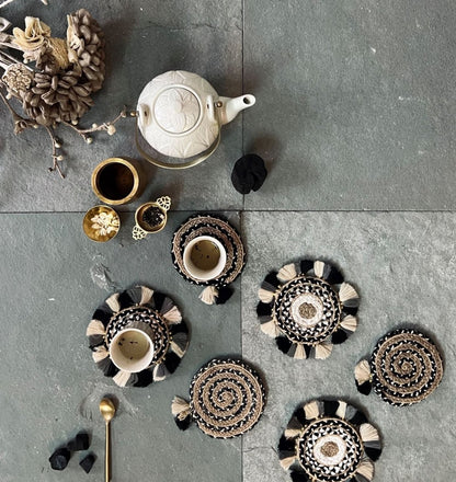 An Old Story - Black and White Coasters, Handcrafted, Set of 6 | Verified Sustainable by Brown Living™