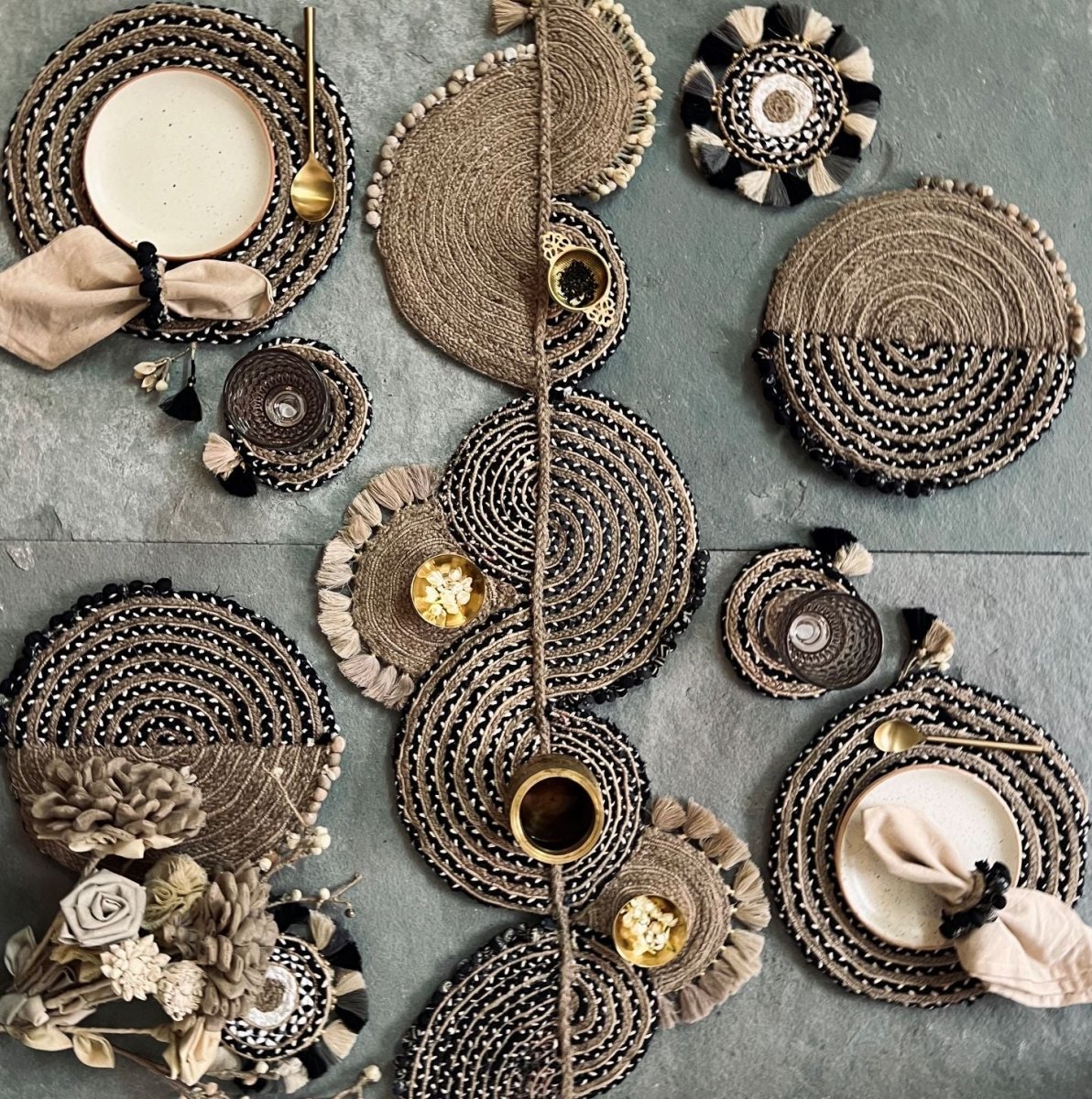 An Old Story - Black and White Coasters, Handcrafted, Set of 6 | Verified Sustainable by Brown Living™