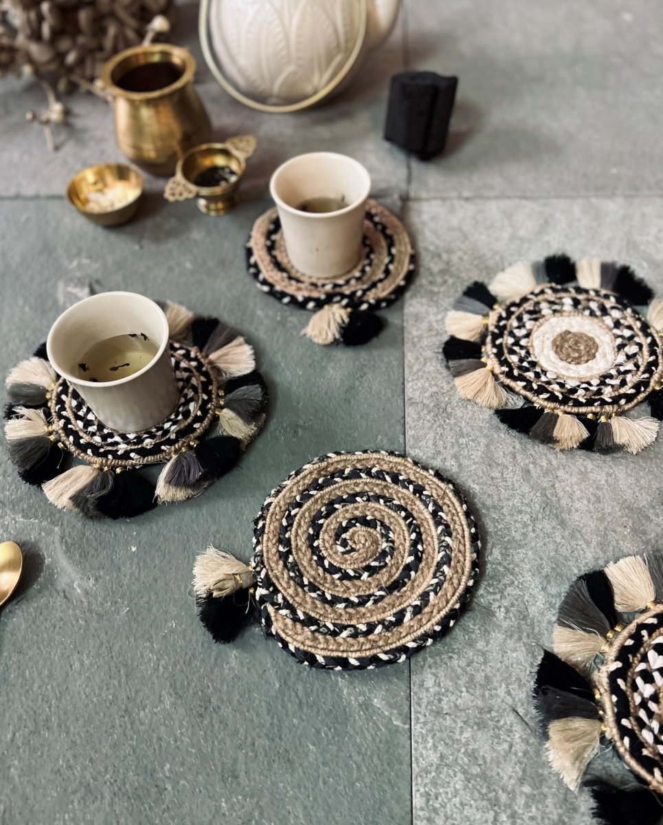 An Old Story - Black and White Coasters, Handcrafted, Set of 6 | Verified Sustainable by Brown Living™