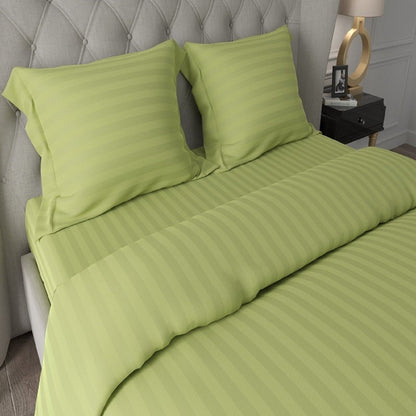 Antimicrobial 100% Cotton Sateen Striped Sage Bedsheet Set | Verified Sustainable by Brown Living™