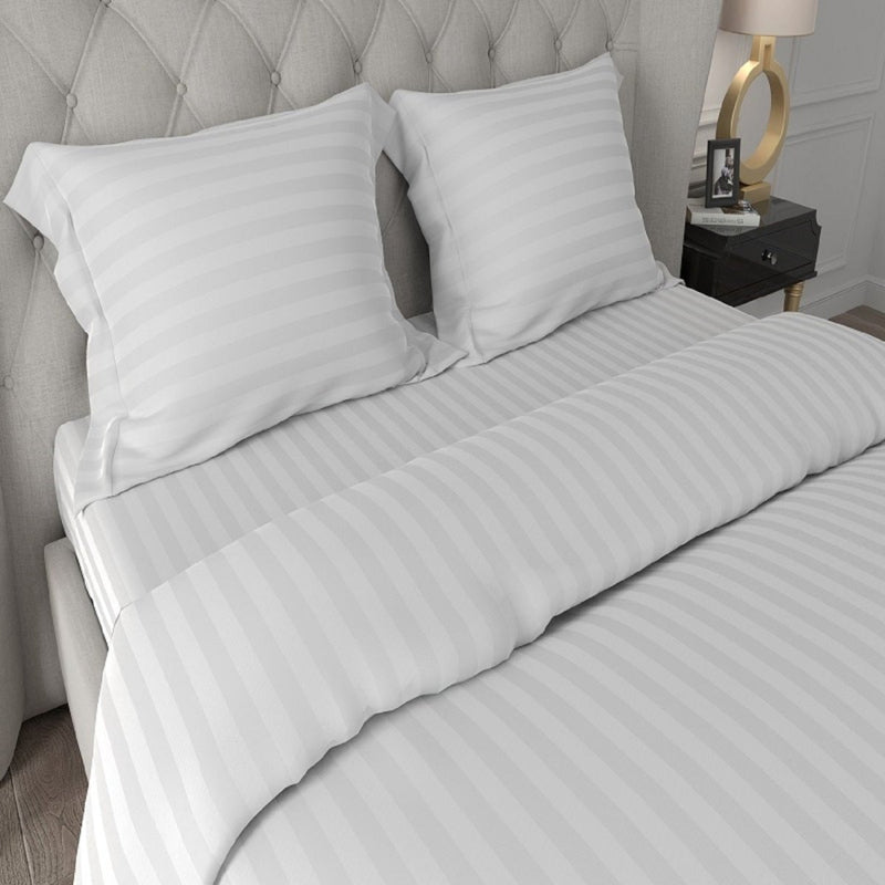 Buy Antimicrobial 100% Cotton Sateen Striped White Bedsheetset | Shop Verified Sustainable Products on Brown Living