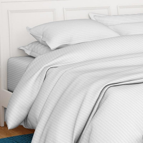 Buy Antimicrobial 100% Cotton Sateen Striped White Bedsheetset | Shop Verified Sustainable Bed Linens on Brown Living™