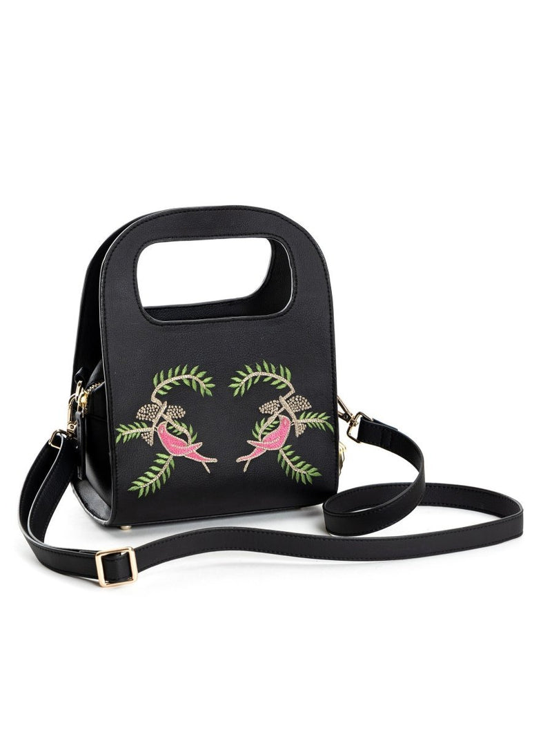 Aphrodite (Black)- Apple Leather Handbag | Designer Satchel | Verified Sustainable Satchel Bag on Brown Living™