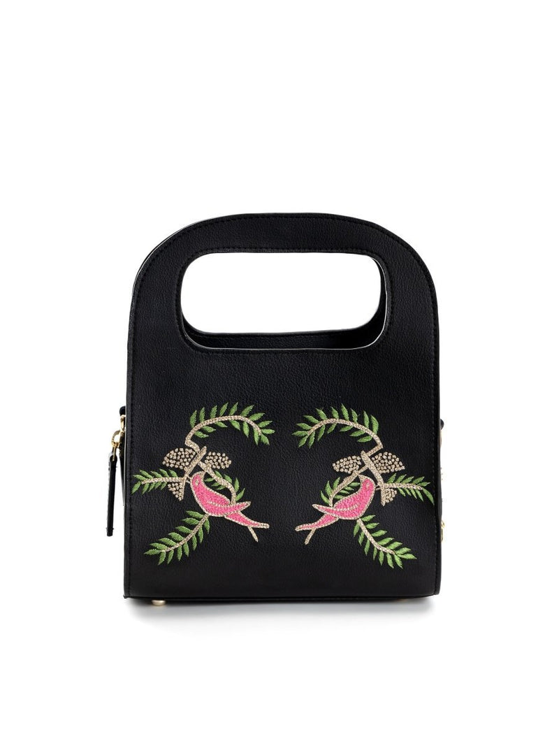 Aphrodite (Black)- Apple Leather Handbag | Designer Satchel | Verified Sustainable Satchel Bag on Brown Living™