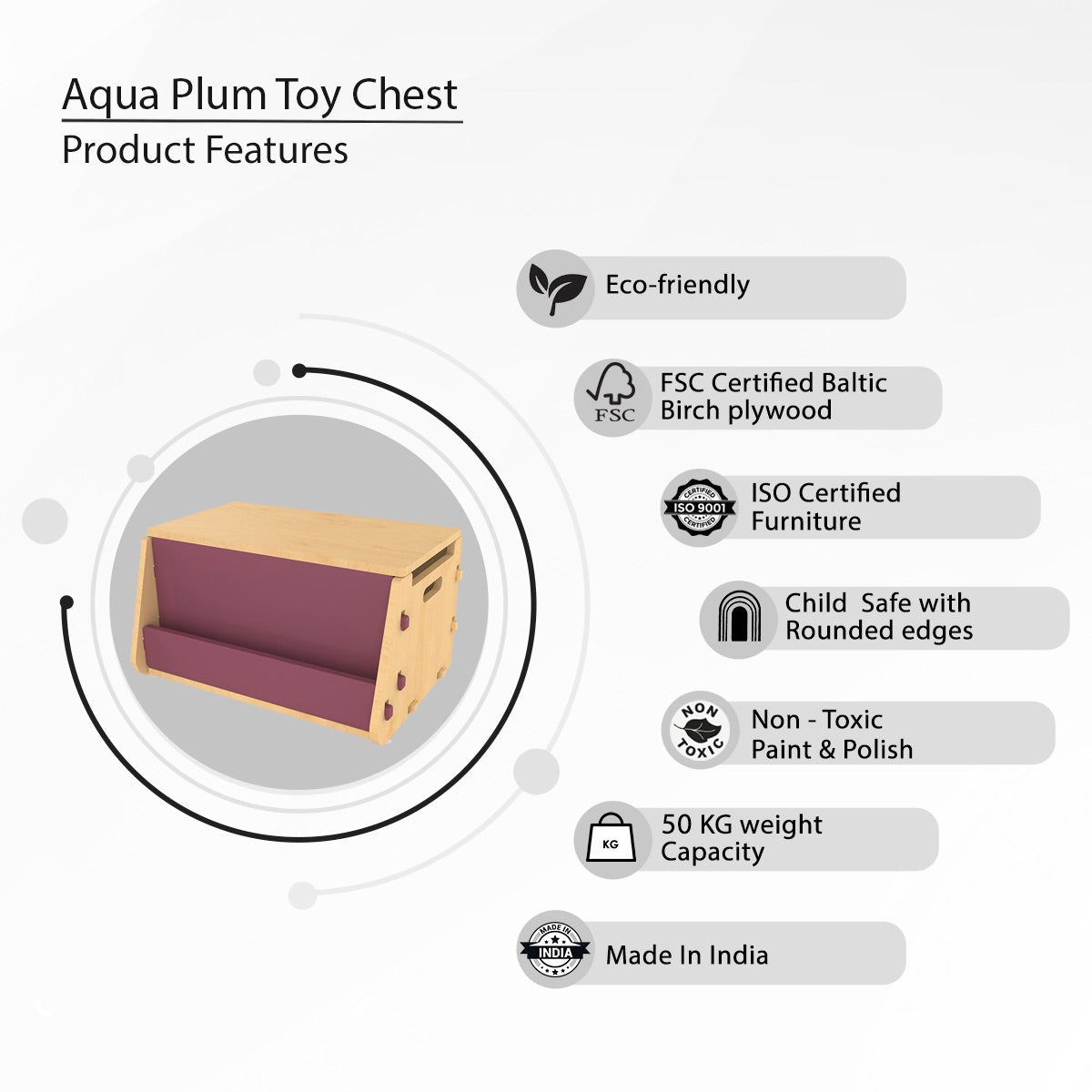 Aqua Plum | Wooden Toy Chest | Verified Sustainable by Brown Living™