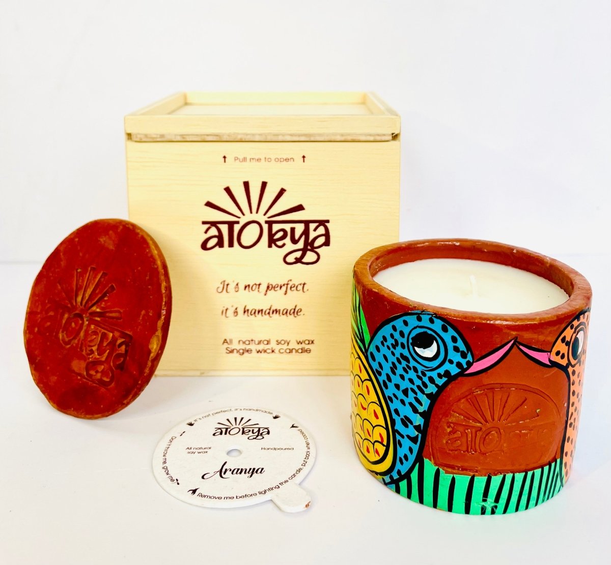 Aranya Scented Soy Wax Candle | Folk art on Terracotta jar | Verified Sustainable by Brown Living™