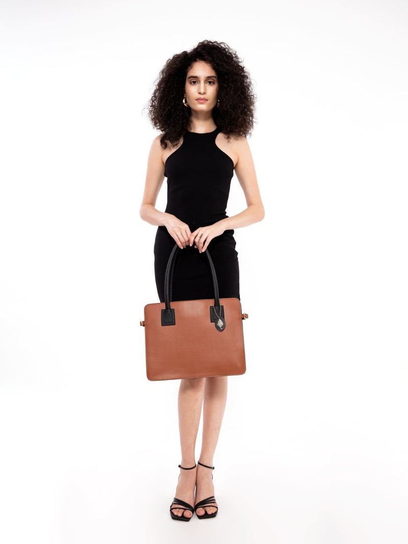Buy Aranyani (Gingerbread & Black) | Women's bag made with Cactus Leather | Shop Verified Sustainable Womens Bag on Brown Living™