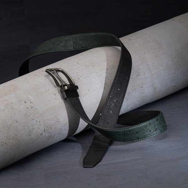 Buy Ari Reversible Cork Belt Mens - Sacramento Green and Midnight Black | Shop Verified Sustainable Products on Brown Living