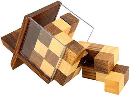 Handmade Complex Wooden Block Puzzle Game | Size 4"x3"x4.5" | Verified Sustainable by Brown Living™