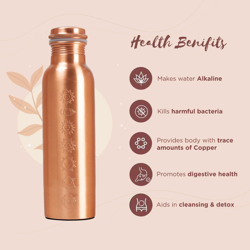 Buy Artisitically Engraved 7 Chakras Ayurvedic Copper Bottle with 2 Glasses Set (Engraved with Flower of Life Symbol) | Shop Verified Sustainable Products on Brown Living