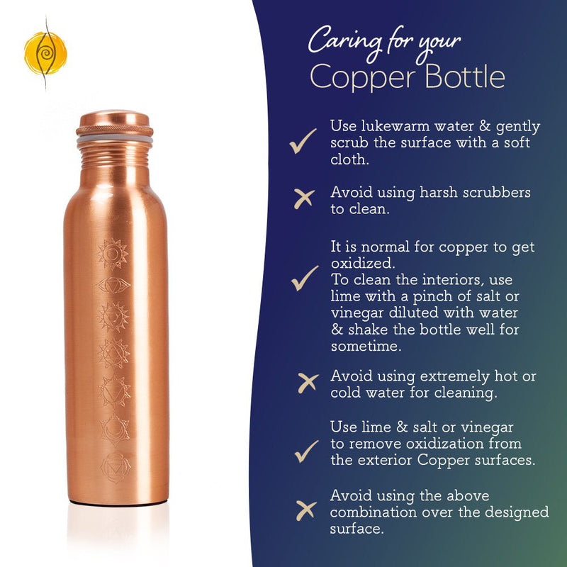 Buy Artisitically Engraved 7 Chakras Ayurvedic Copper Bottle with 2 Glasses Set (Engraved with Flower of Life Symbol) | Shop Verified Sustainable Bottles & Sippers on Brown Living™