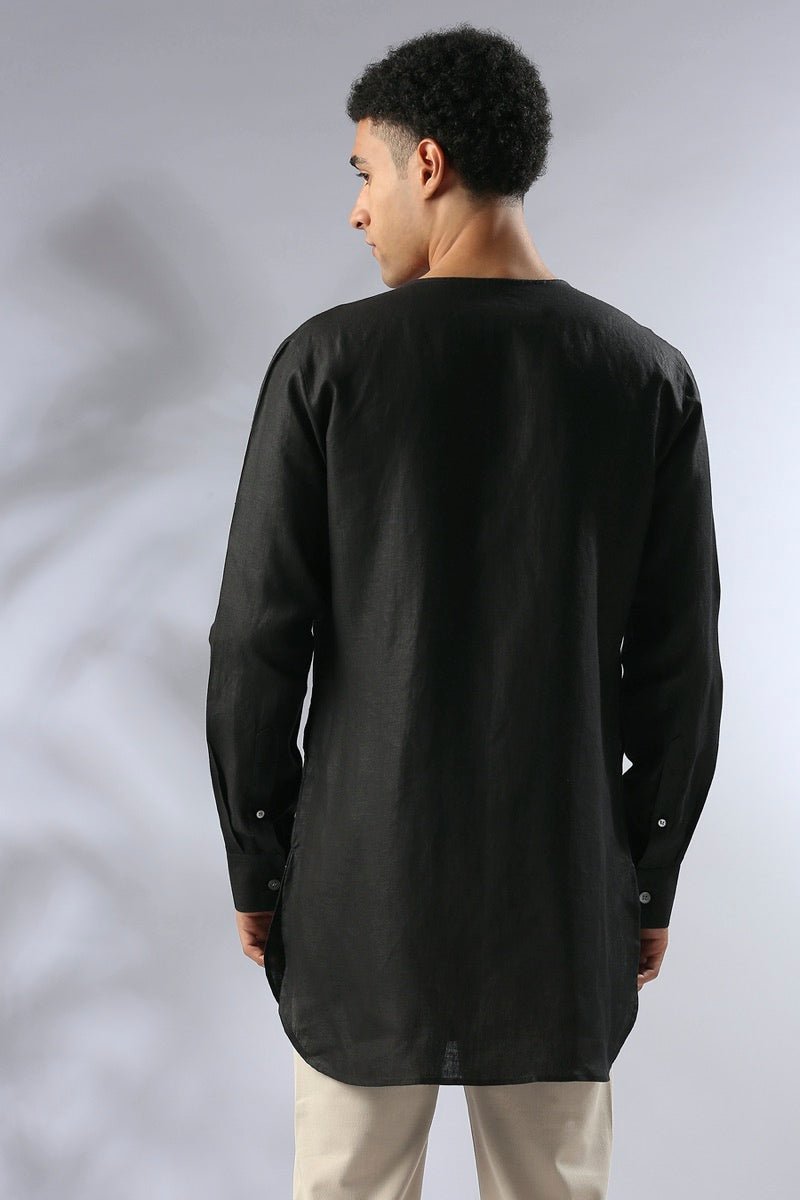 Ashoka Double Breasted Kurta - Black | Verified Sustainable by Brown Living™