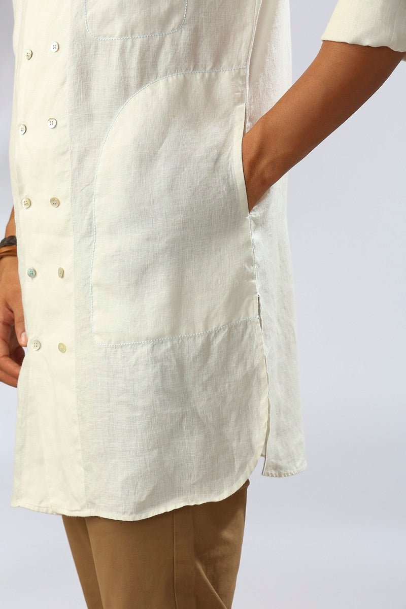 Ashoka Double Breasted Kurta - White | Verified Sustainable by Brown Living™