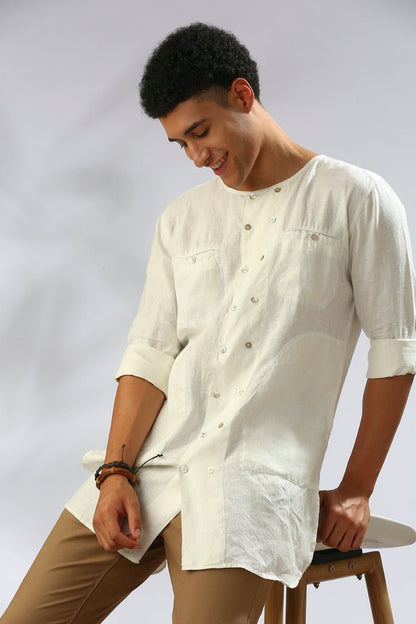 Ashoka Double Breasted Kurta - White | Verified Sustainable by Brown Living™