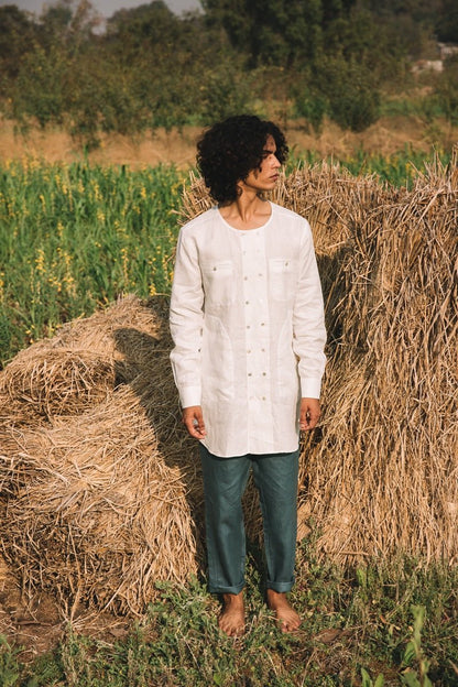 Ashoka Double Breasted Kurta - White | Verified Sustainable by Brown Living™