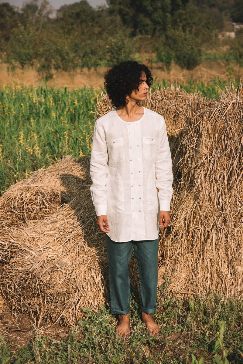 Ashoka Double Breasted Kurta - White | Verified Sustainable by Brown Living™