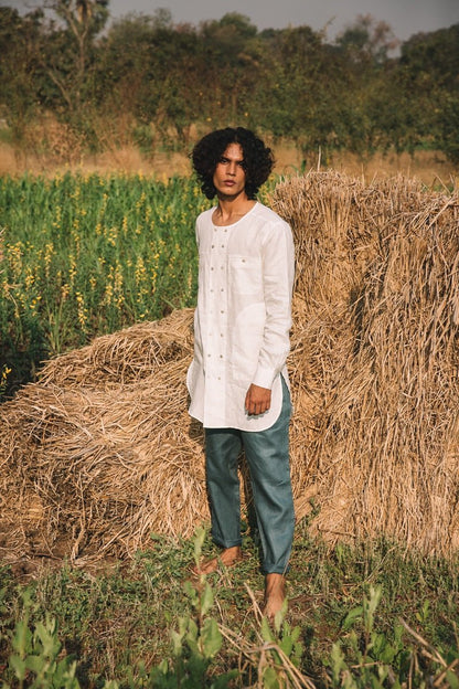 Ashoka Double Breasted Kurta - White | Verified Sustainable by Brown Living™