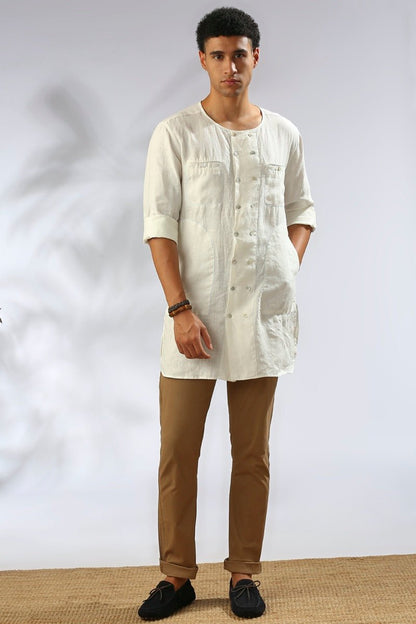 Ashoka Double Breasted Kurta - White | Verified Sustainable by Brown Living™