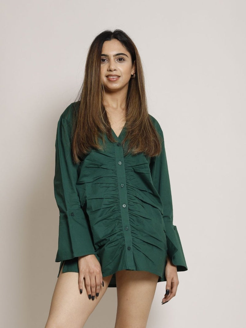 Buy ASTER | Oversized Green Dress Shirt | Organic Cotton | Shop Verified Sustainable Womens Dress on Brown Living™