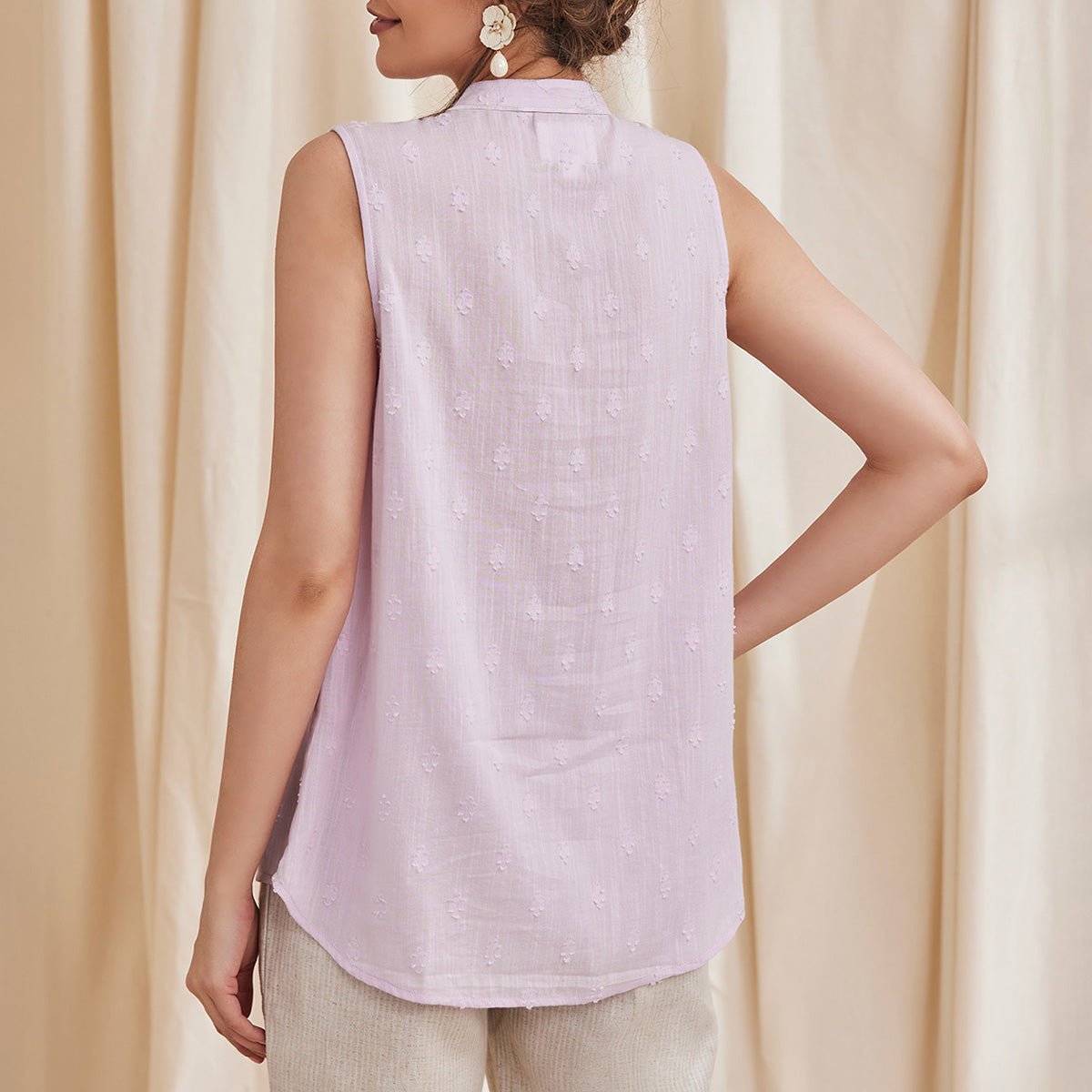 Aster - Sleeveless Organic Cotton Shirt - Lavender | Verified Sustainable by Brown Living™