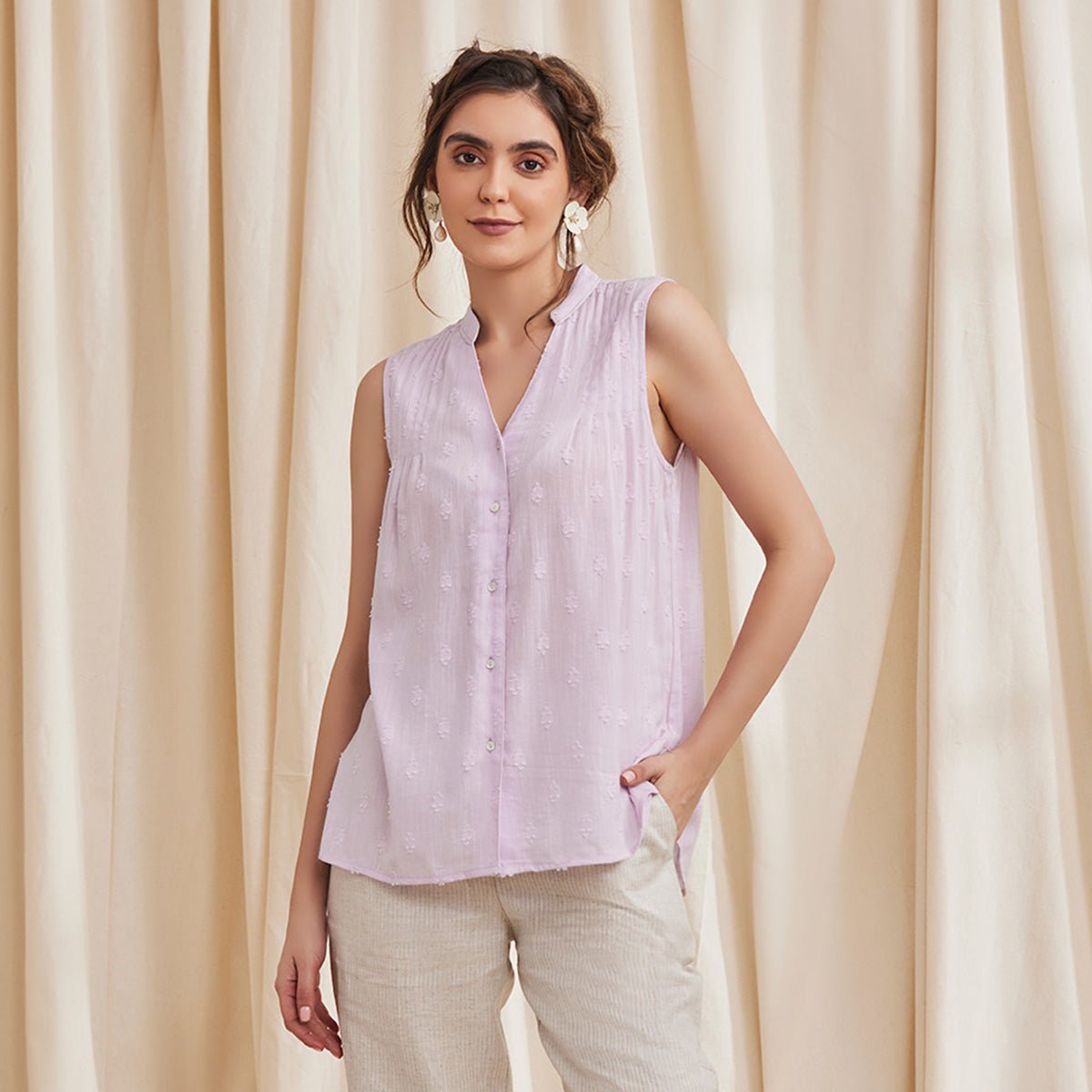 Aster - Sleeveless Organic Cotton Shirt - Lavender | Verified Sustainable by Brown Living™