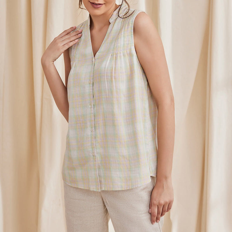 Buy Aster - Sleeveless Organic Cotton Shirt - Pistachio | Shop Verified Sustainable Womens Shirt on Brown Living™