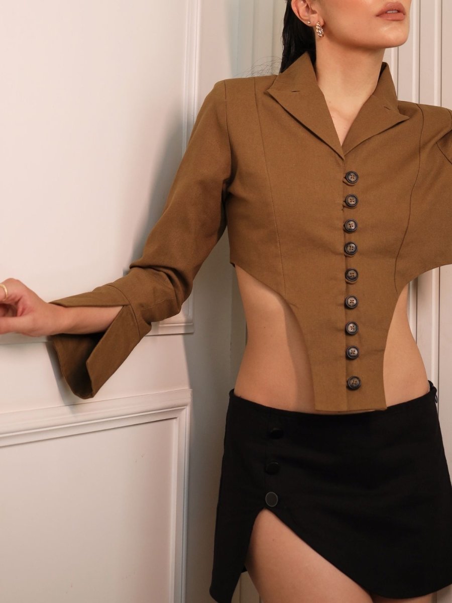 ATHENA | CROP BLAZER IN OLIVE | 100% ORGANIC COTTON | Verified Sustainable by Brown Living™