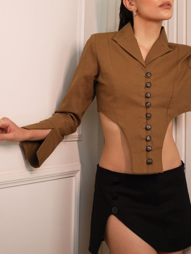 Buy ATHENA | CROP BLAZER IN OLIVE | 100% ORGANIC COTTON | Shop Verified Sustainable Womens Jacket on Brown Living™