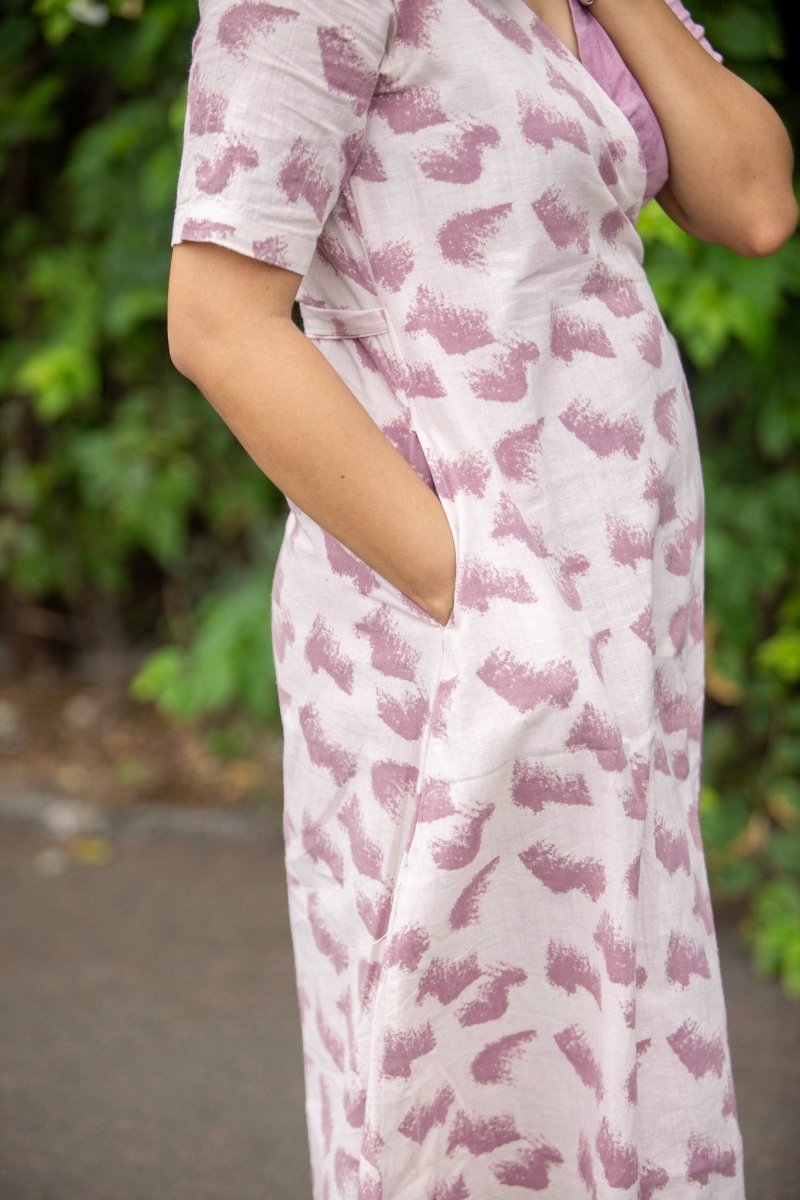 Aurora Waves Khadi Wrap Dress | Verified Sustainable by Brown Living™