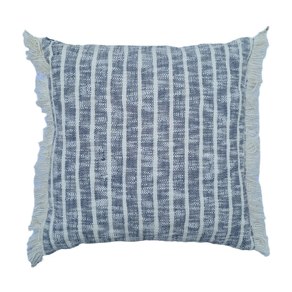Buy Awry Stripe Cushion Cover Reversible 2 Side Fringes - Cobalt Blue 20X20 inches | Shop Verified Sustainable Covers & Inserts on Brown Living™