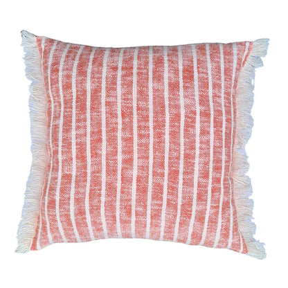 Awry Stripe Cushion Cover Reversible 2 Side Fringes - Coral Rose 20X20 inches | Verified Sustainable by Brown Living™