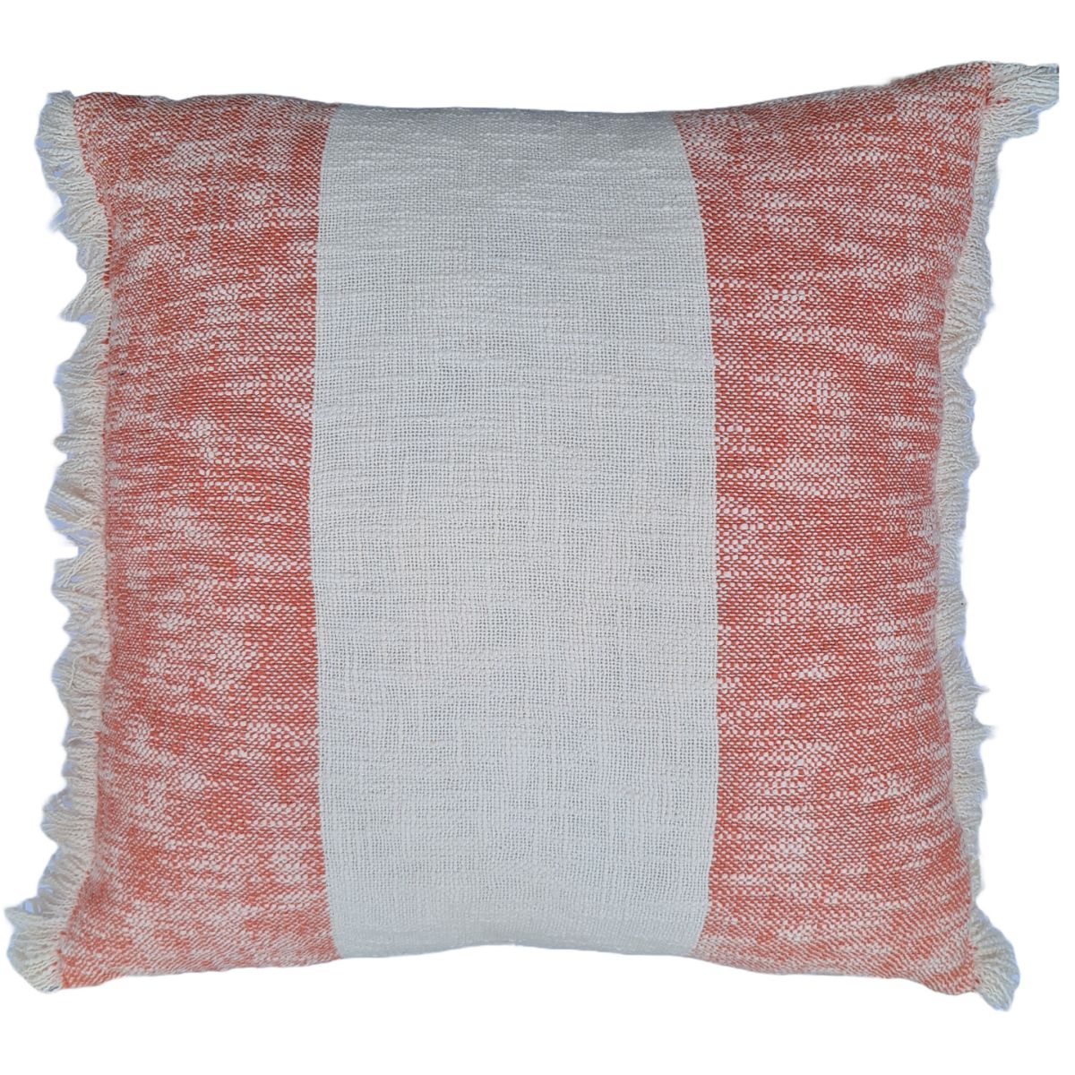 Awry Stripe Cushion Cover Reversible 2 Side Fringes - Coral Rose 20X20 inches | Verified Sustainable by Brown Living™