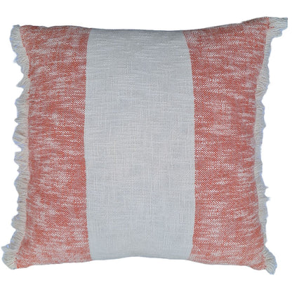 Awry Stripe Cushion Cover Reversible 2 Side Fringes - Coral Rose 20X20 inches | Verified Sustainable by Brown Living™