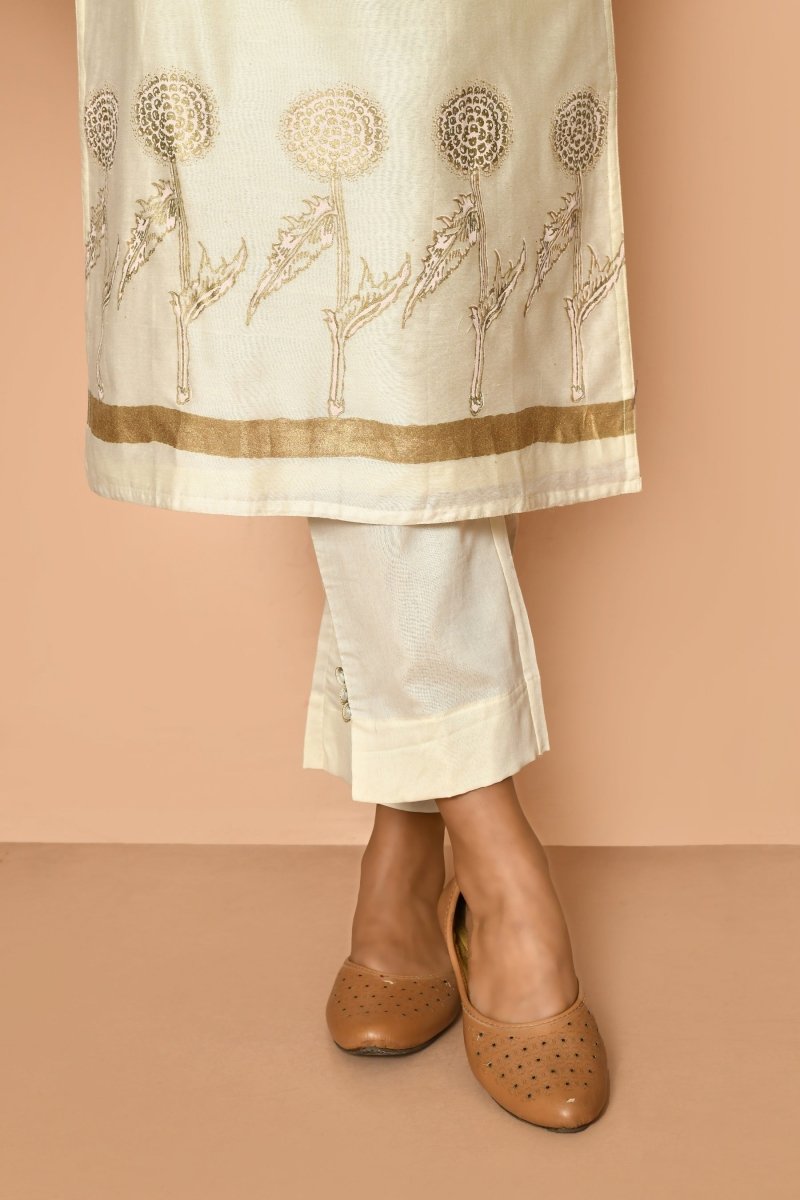 Ayoola Flora Ivory Handloom Maheshwari Silk Kurta Set | Verified Sustainable by Brown Living™