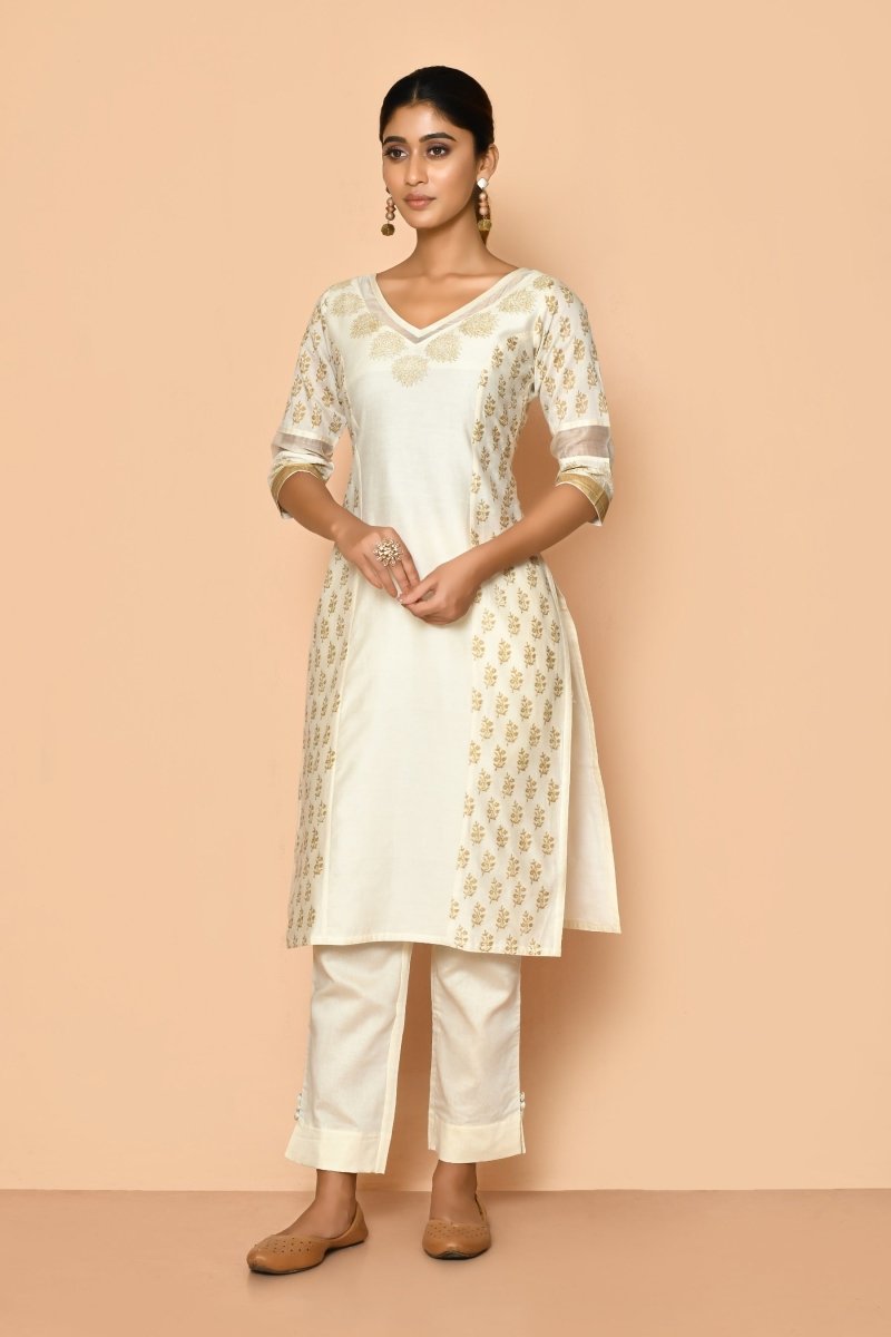 Buy Ayoola Pearl Handloom Maheshwari Silk Kurta Set | Shop Verified Sustainable Womens Kurta on Brown Living™