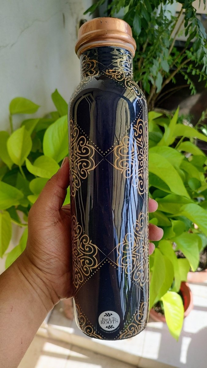 Buy Ayurvedic Copper Bottle | Printed I Black | 1 Ltr. | Shop Verified Sustainable Bottles & Sippers on Brown Living™