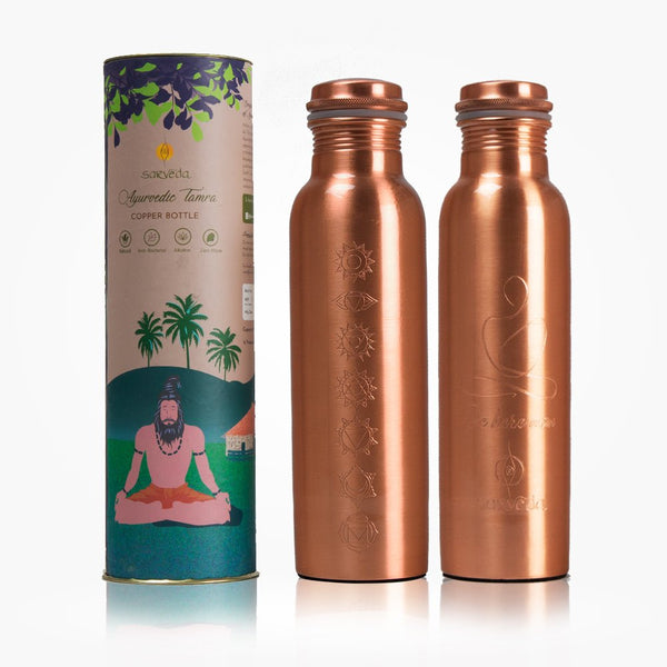 Buy Ayurvedic Copper Bottle Vintage & Plain | Be here now with 7 Chakras Plain | Shop Verified Sustainable Bottles & Sippers on Brown Living™