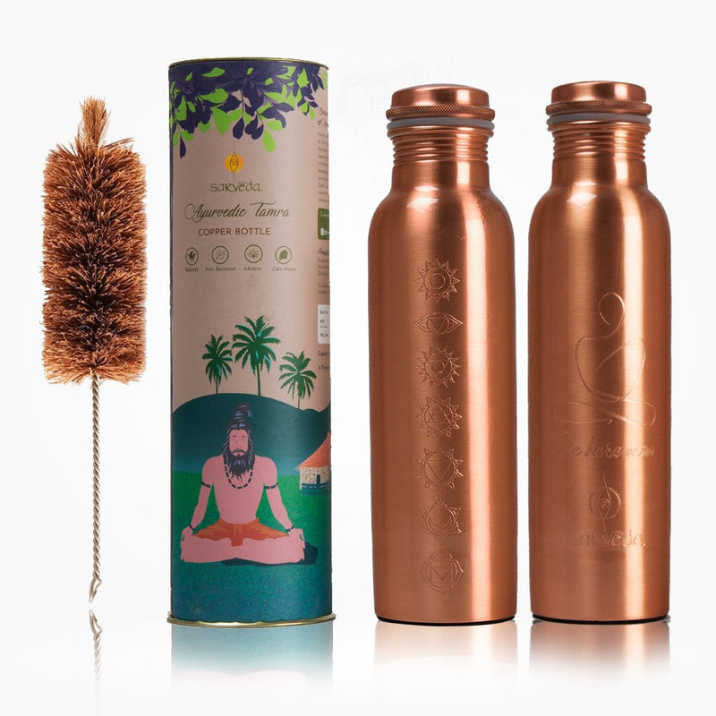 Buy Ayurvedic Copper Bottle Vintage & Plain | Be here now with 7 Chakras Plain | Shop Verified Sustainable Products on Brown Living