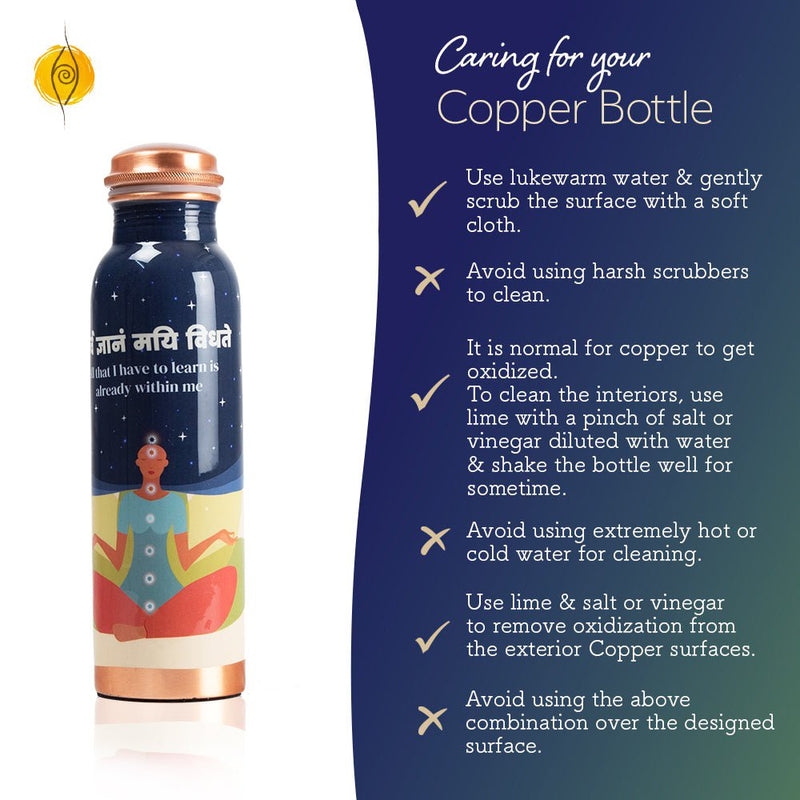 Buy Ayurvedic Copper Bottle with Yogic & Ethnic Indian Artwork - Blue Meditation | Shop Verified Sustainable Products on Brown Living