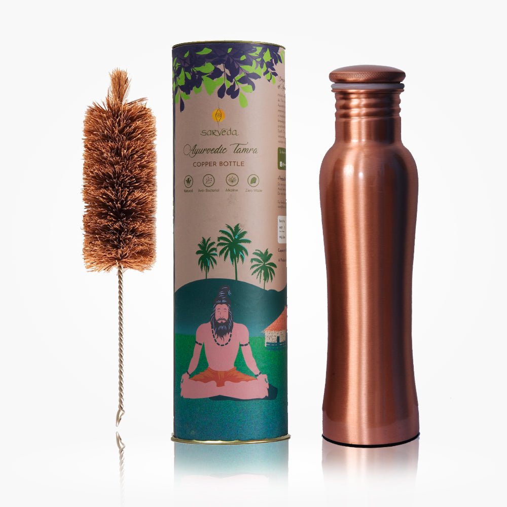 Ayurvedic Curved Copper Bottle Plain - 1 Litre | Sleek Style | Verified Sustainable by Brown Living™