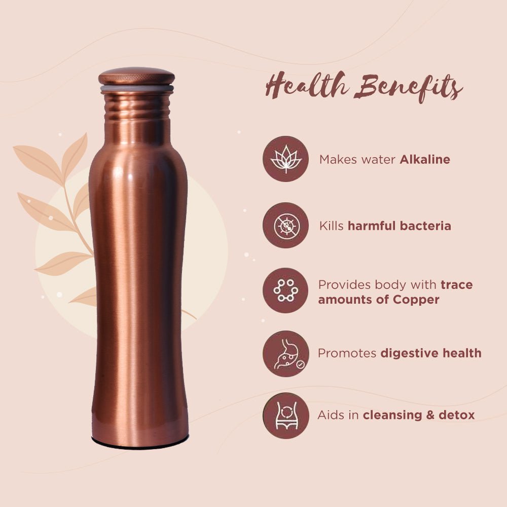 Ayurvedic Curved Copper Bottle Plain - 1 Litre | Sleek Style | Verified Sustainable by Brown Living™