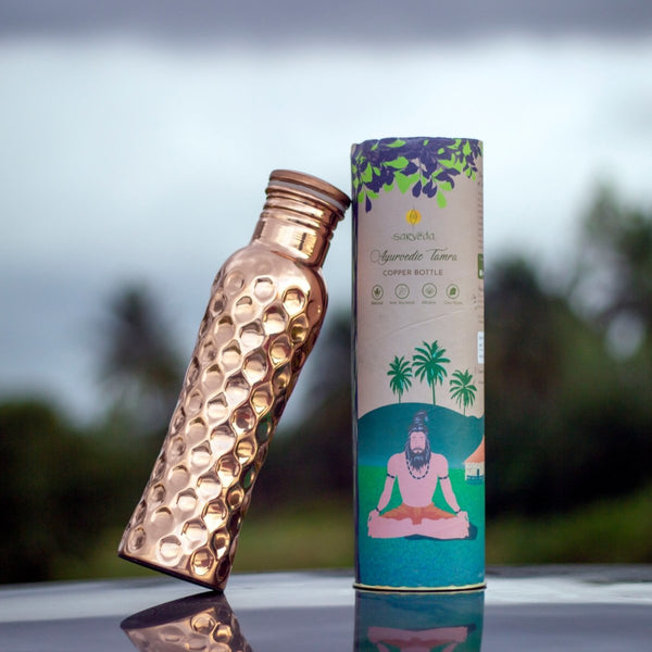 Buy Ayurvedic Curved Copper Diamond Groove Water bottle - 1 Litre | Shop Verified Sustainable Bottles & Sippers on Brown Living™