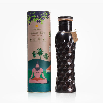 Ayurvedic Curved Vintage Diamond Groove Copper bottle - 1 Litre | Verified Sustainable by Brown Living™