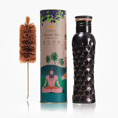 Ayurvedic Curved Vintage Diamond Groove Copper bottle - 1 Litre | Verified Sustainable by Brown Living™