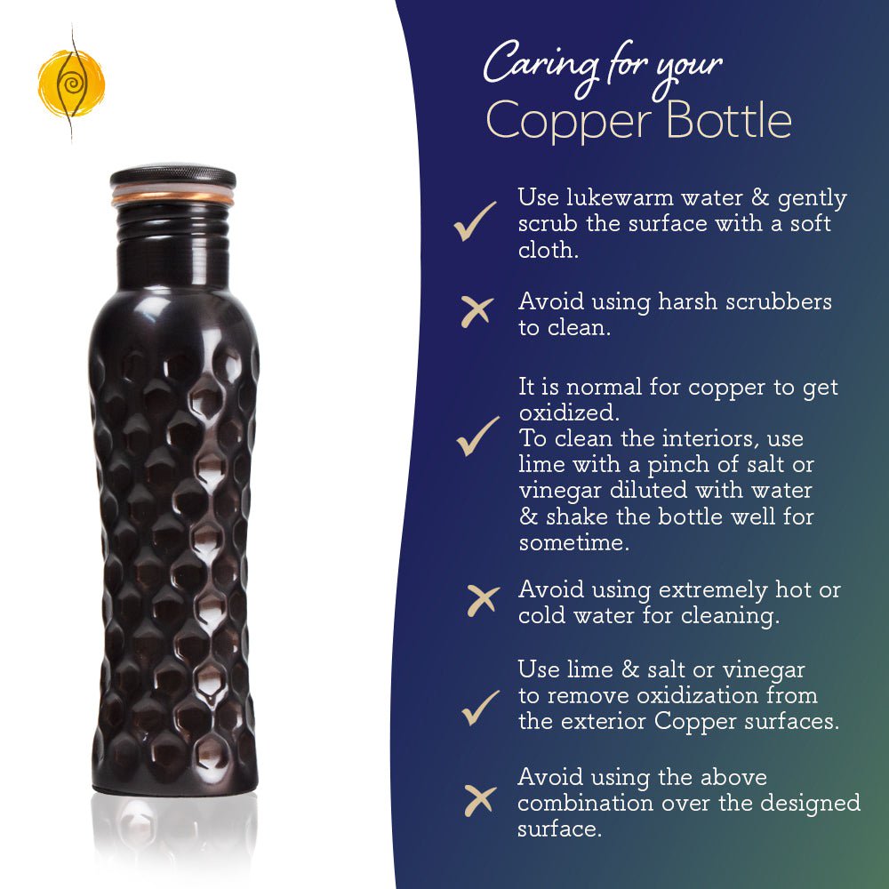 Ayurvedic Curved Vintage Diamond Groove Copper bottle - 1 Litre | Verified Sustainable by Brown Living™
