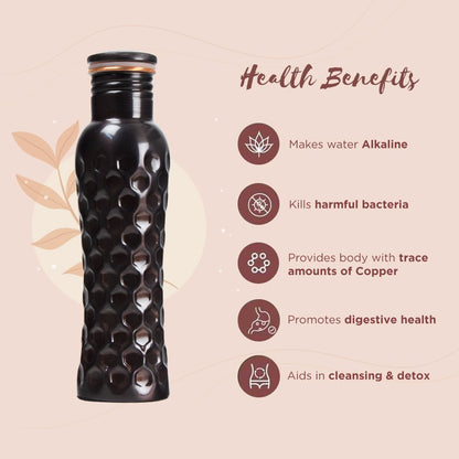 Ayurvedic Curved Vintage Diamond Groove Copper bottle - 1 Litre | Verified Sustainable by Brown Living™