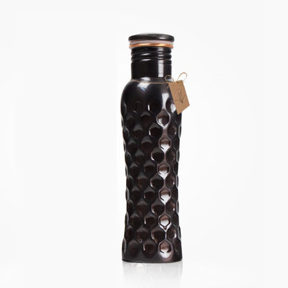 Ayurvedic Curved Vintage Diamond Groove Copper bottle - 1 Litre | Verified Sustainable by Brown Living™
