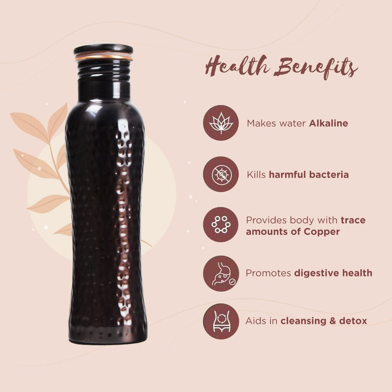 Buy Ayurvedic Curved Vintage Hammered Copper bottle - 1 Litre | Shop Verified Sustainable Products on Brown Living