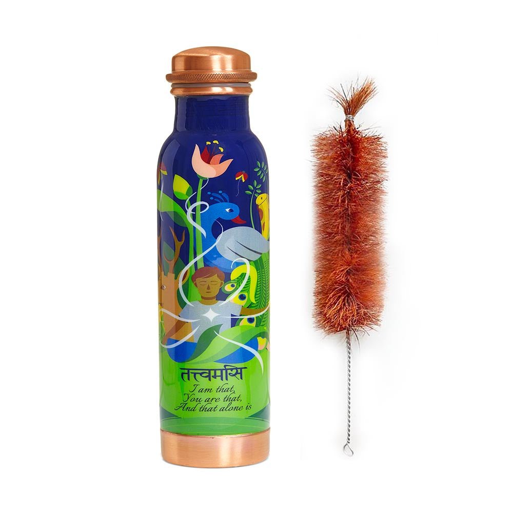 Ayurvedic Pure Copper Bottle Handcrafted with Yogic Artwork - Tattvamasi | Verified Sustainable by Brown Living™